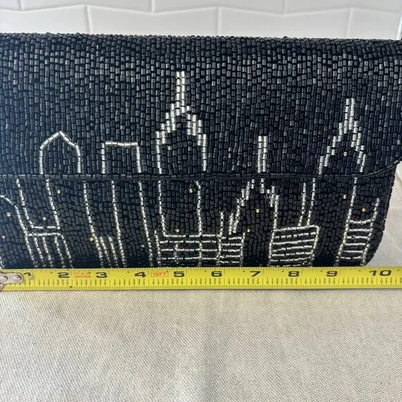 Made in India City Skyline Beaded Bundle - Shoulder Bag and Wristlet - Black - Picture 8 of 16